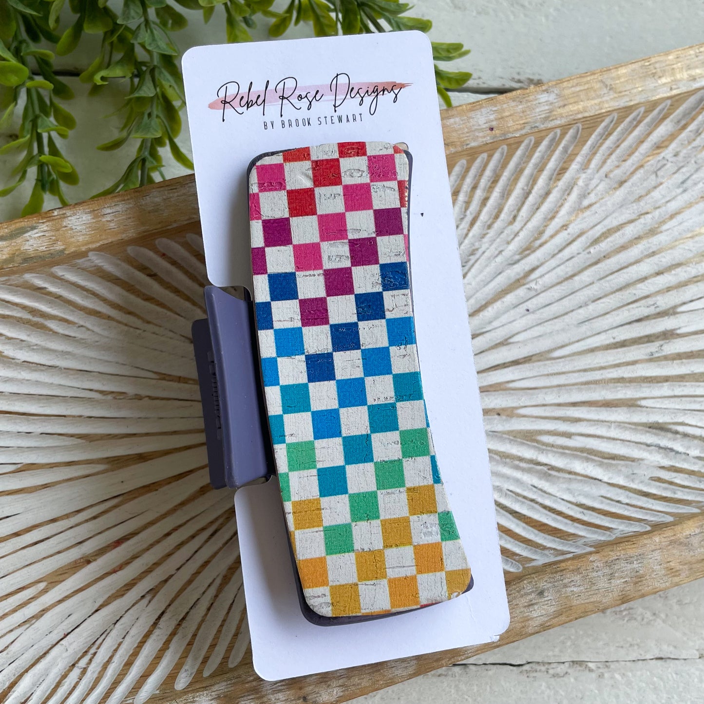 Large Multi Colored Check Claw Clip