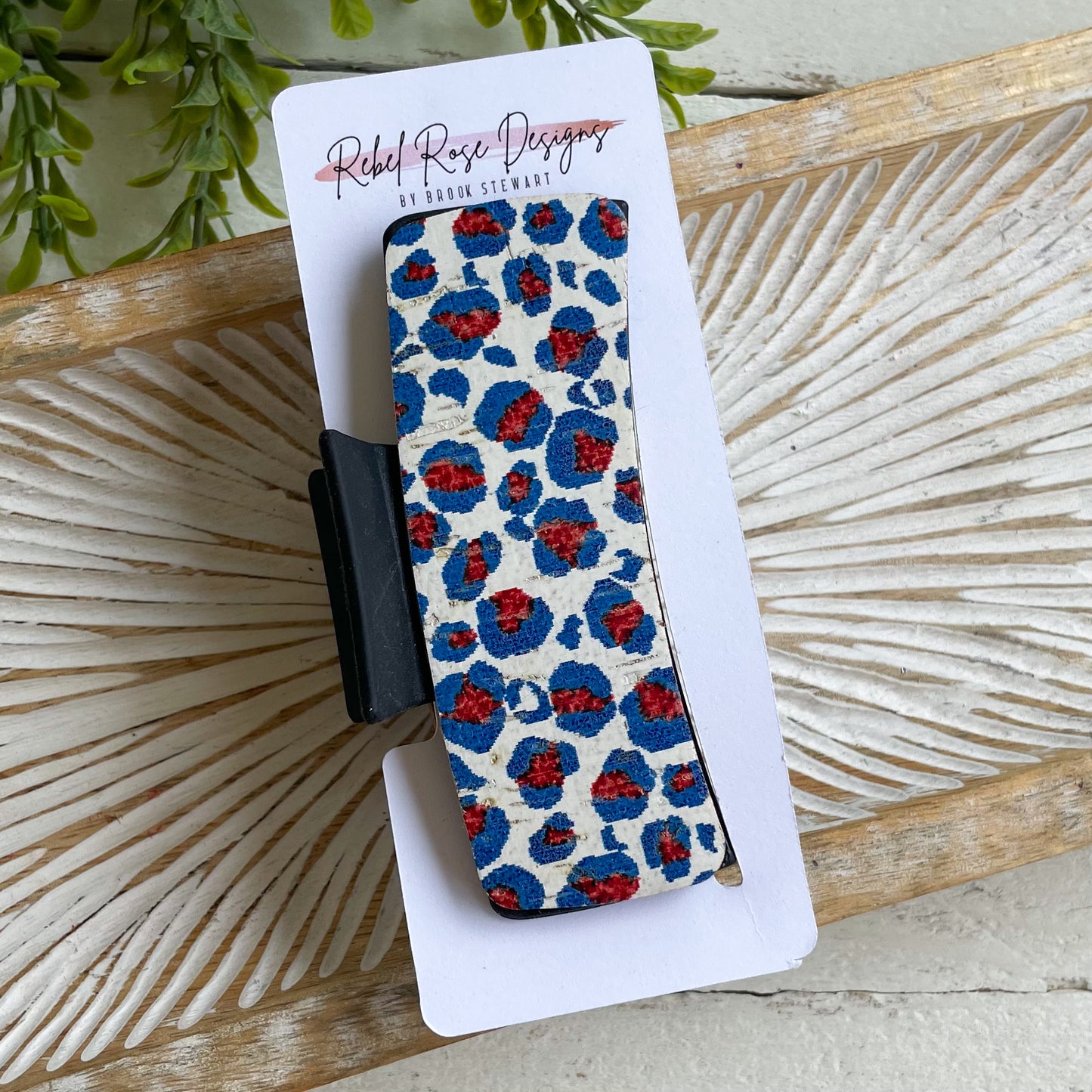 Large Red, White and Blue Leopard Claw Clip